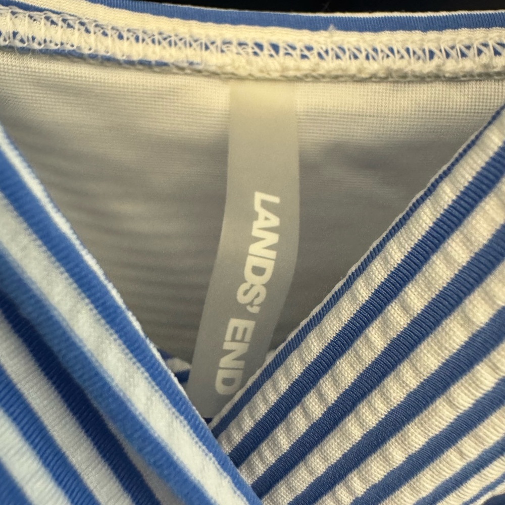 Lands' End 26W blue/white pinstriped swimsuit - Picture 7 of 9